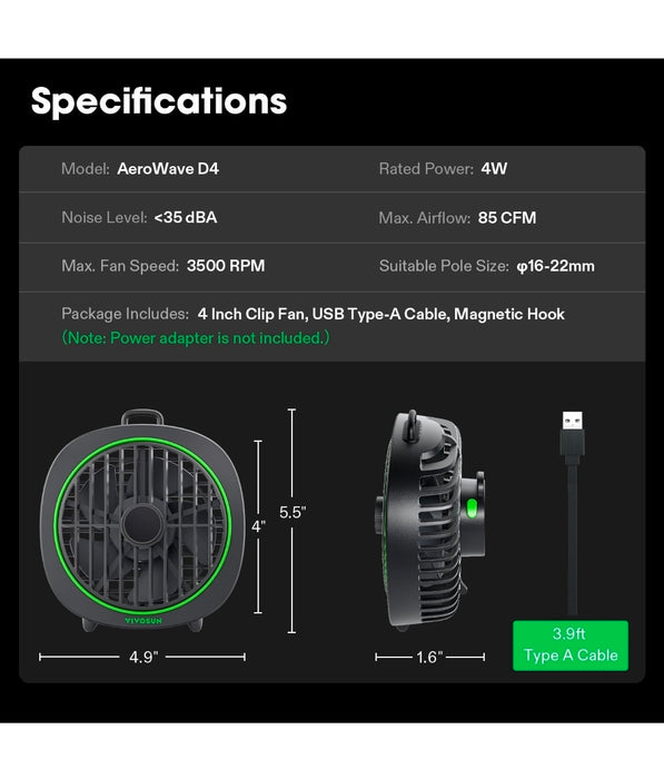Ventilador clip Vivosun AeroWave D4 2 Unidades.