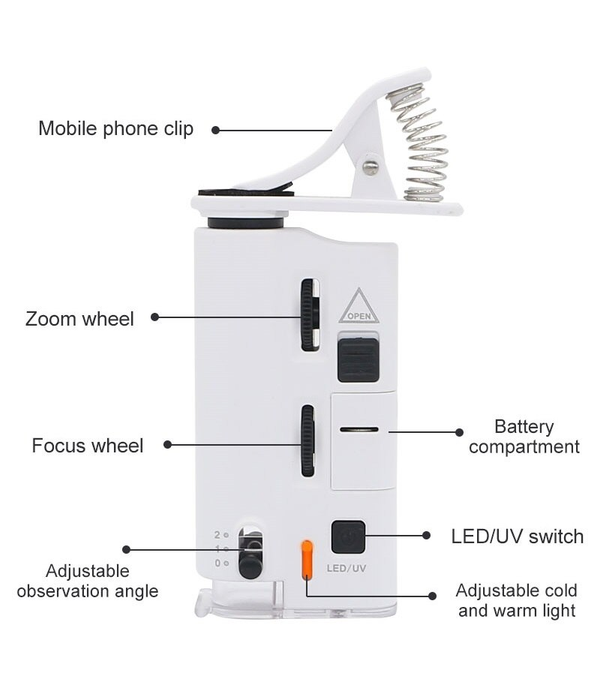 Microscopio portátil con soporte para celular 60X