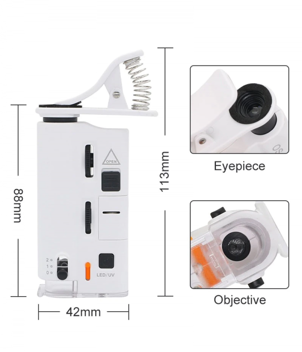 Microscopio portátil con soporte para celular 60X